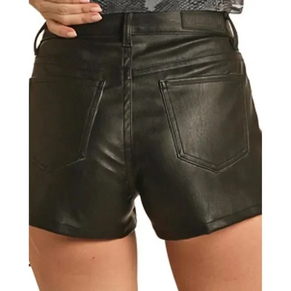 NEW ROCK & ROLL DENIM leather fringe shorts in black - Picture 2 of 2